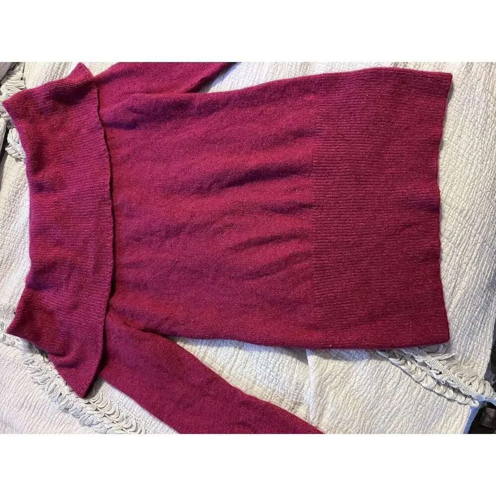 WHITE HOUSE BLACK MARKET DARK FUCHSIA PINK SHAWL COLLAR SWEATER SZ M Wool Blend - Picture 4 of 9